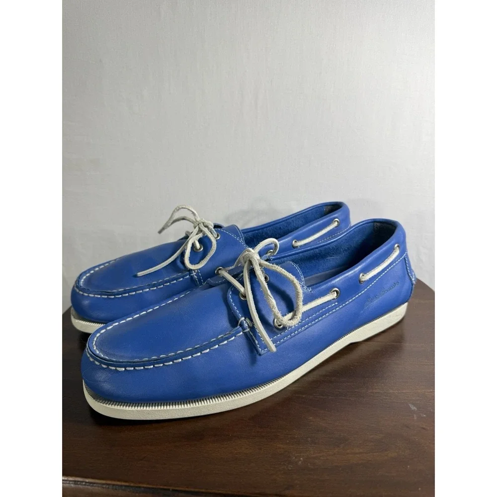 Eddie Bauer Men's 13 Light Blue Leather Slip On Boat Shoe Loafer
